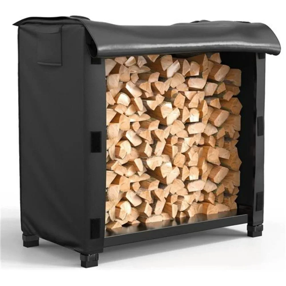 Firewood Log Rack Cover 4FT Waterproof Windproof Heavy Duty Oxford Fabric, Black